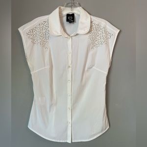McQ Womens Cotton Collared Sleeveless Button Up Blouse Top White Size IT38
